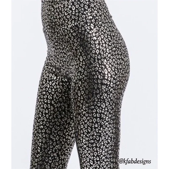LAST 1! Silver/Black High Waist Animal Print Slim Fit Stretchy Leggings - Picture 6 of 7
